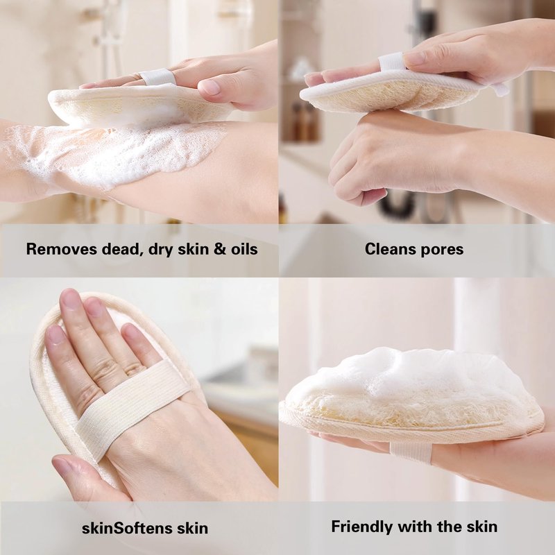 Natural Loofah Exfoliating Body Scrubber Pads, Bath Loofah for Women & Men, 100% Plant-Based Shower Luffa Sponge (3-Pack)