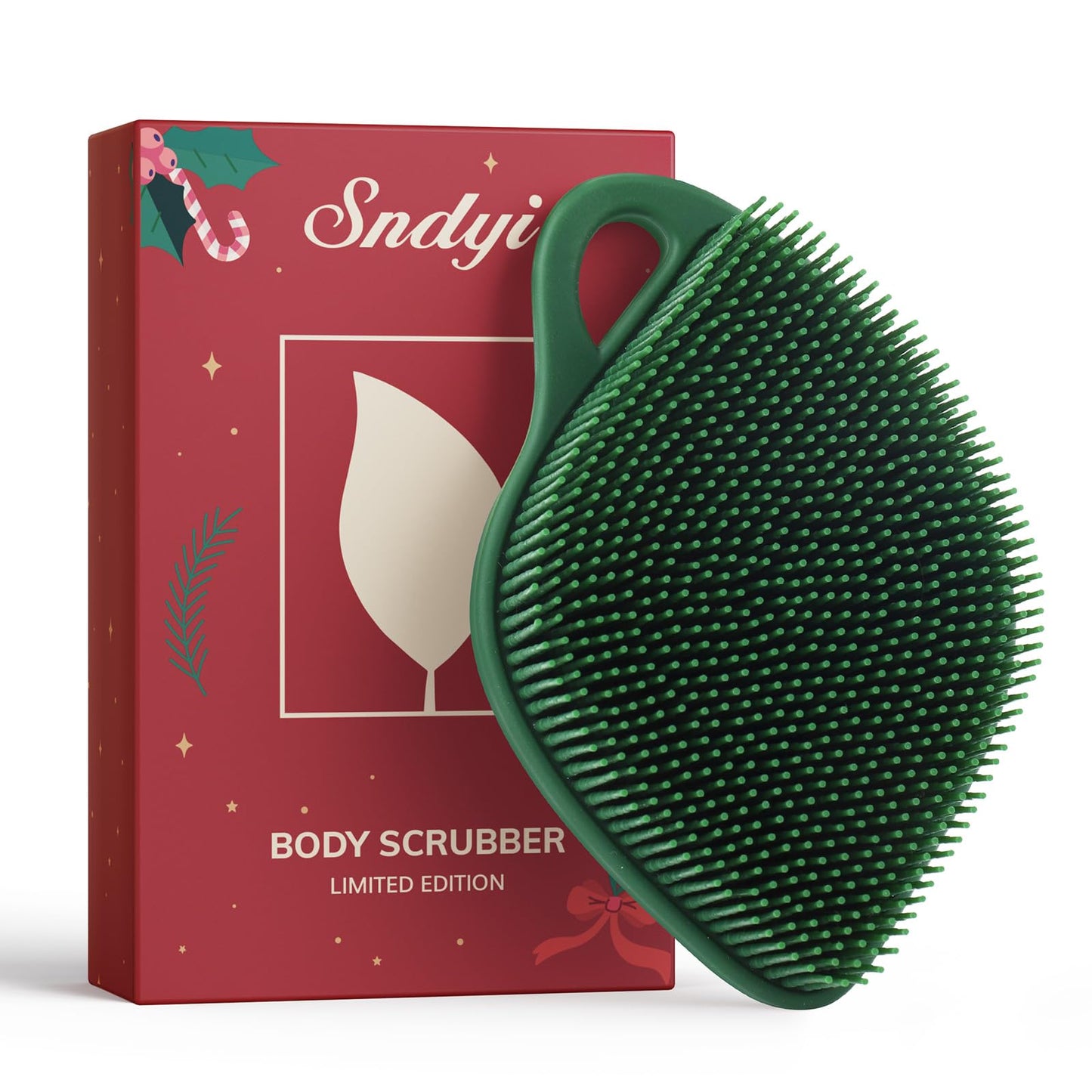 Sndyi Silicone Body Scrubber, Gentle Exfoliating Body Scrubber for Sensitive Skin, Leaf Shaped Shower Scrubber for Body with Lathering Bristles, Silicone Loofah Body Brush for Showering, Evergreen