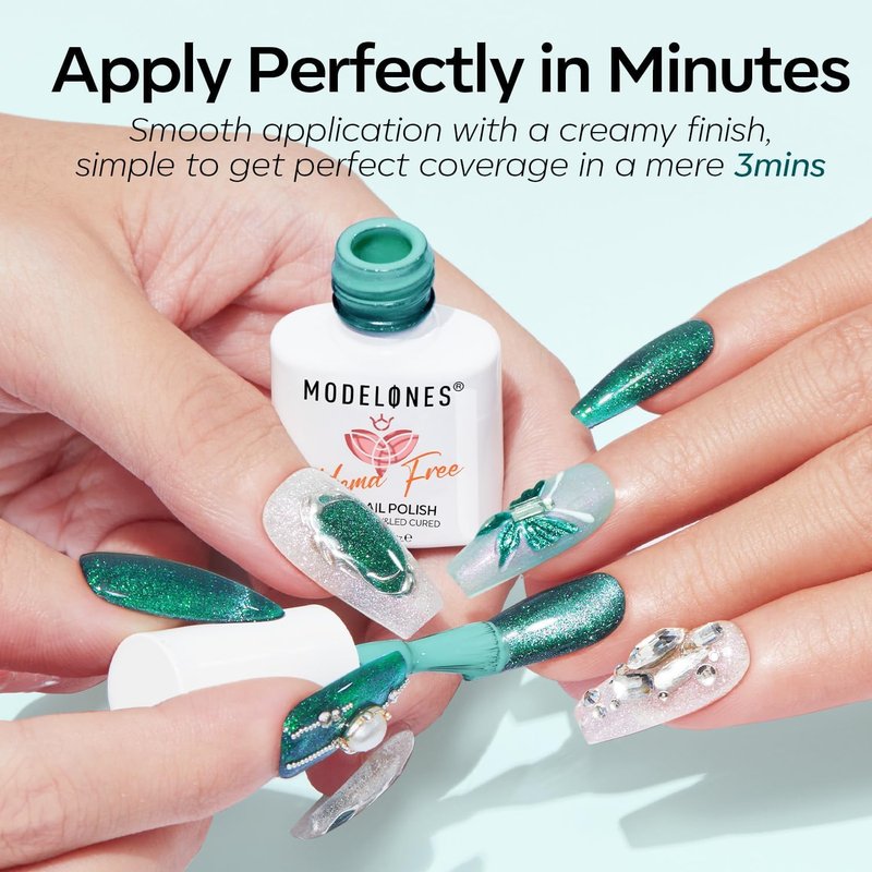 Modelones Gel Nail Polish - 6 Colors HEMA-Free 9D Cat Eye Green & Silver Glitter Kit | Spring 2026