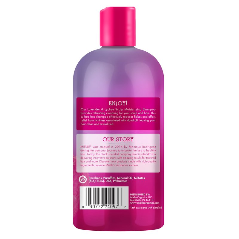 Mielle Organics Lavender & Lychee Scalp Moisturizing Shampoo with 1% Pyrithione Zinc – Anti-Dandruff Shampoo for Flake & Itch Relief, Sulfate-Free, 12 fl oz