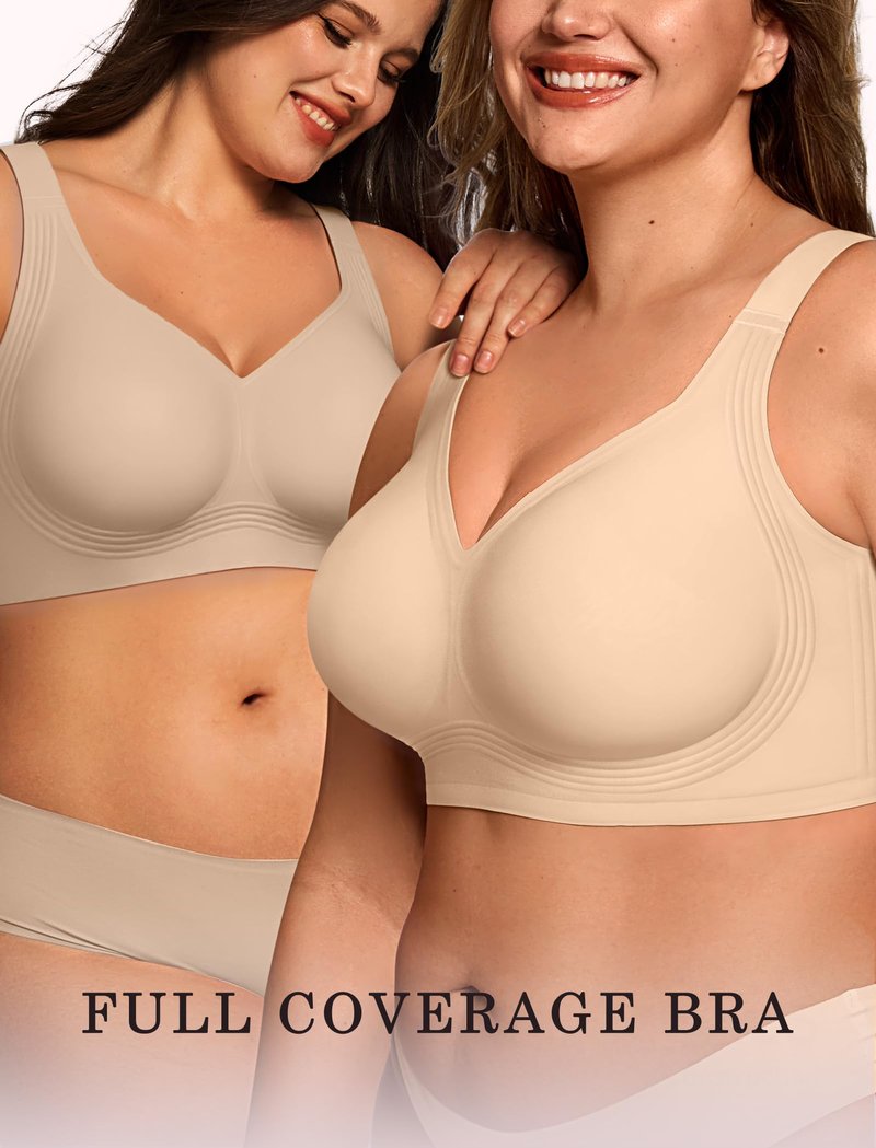OEAK Womens Wireless Jelly Bra Plus Size Supportive Seamless Bras Full Coverage Push Up Comfortable No Underwire Tshirt Bras Creamy Beige XL
