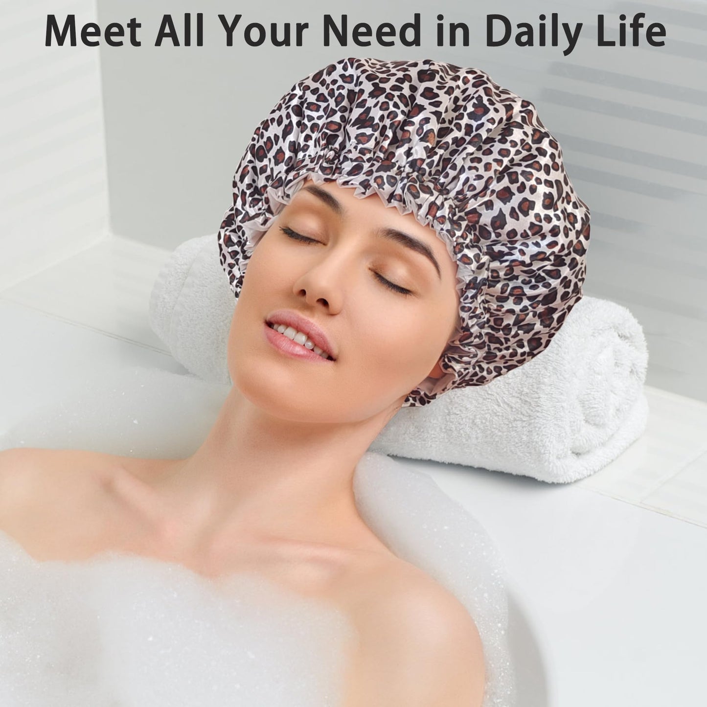 vidsel Shower Cap for Women Reusable Shower Caps Waterproof, Large Double Layer Bath Hair Cap for All Hairstyles