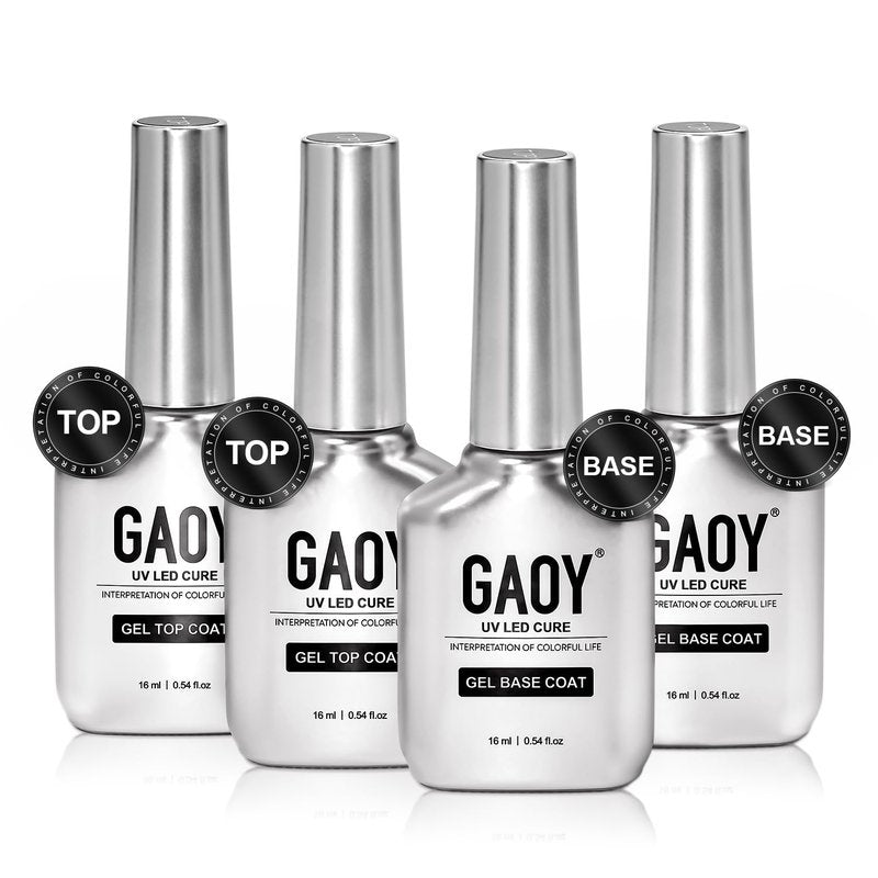 Glassy Gel Top Coat & Base Coat Set - 16ml No Wipe UV Nail Polish | 4 Pcs
