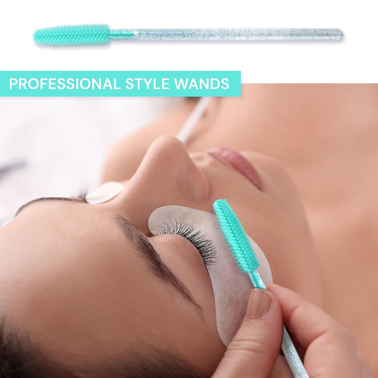 Skiennix Silicone Disposable Mascara Eyelash Wands - 50 Green Crystal Spoolie Brushes & Applicators