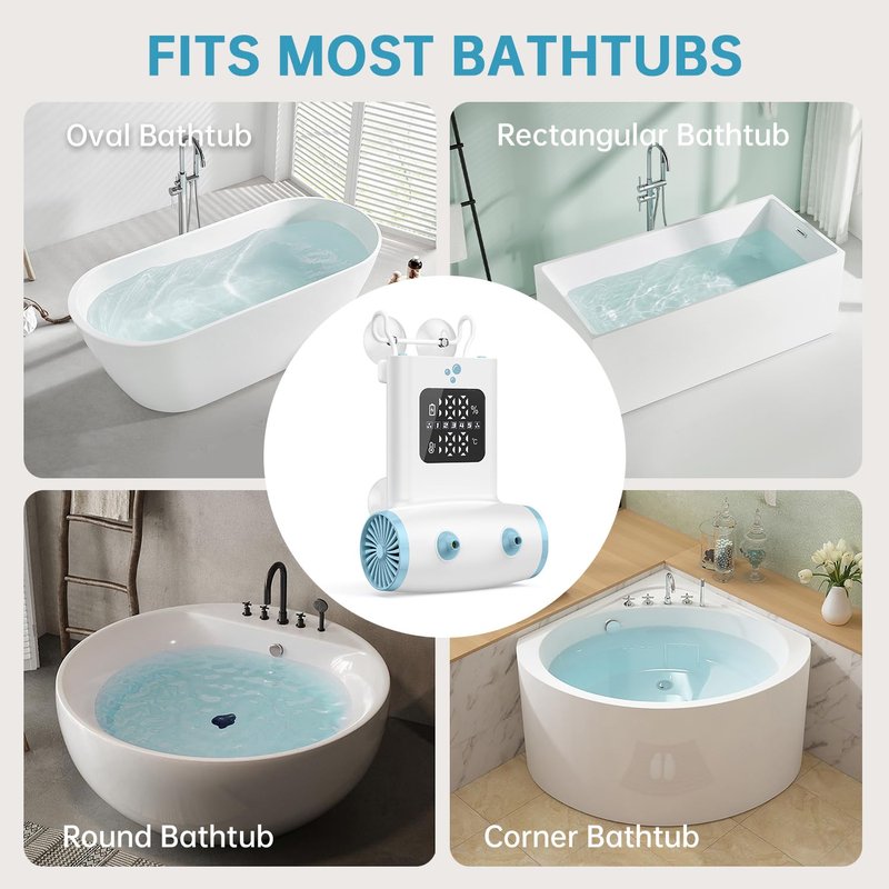 Bath Jets for Tub, TAREIDEW Dual Outlet Bathtub Jet Spa, Jet & Bubble Modes, 13000mAh Rechargeable Bath Jet with Loofah, 5-Speed Adjustable, IPX8 Waterproof, Home Spa Relaxation Gift, White/Blue
