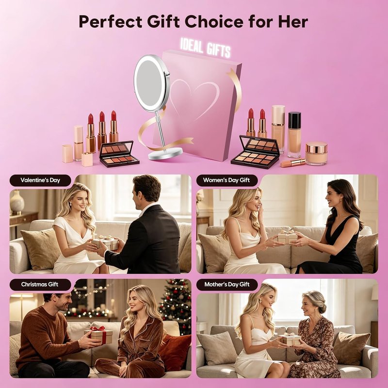 Makeup Mirror with Lights - 1X/30X Double-Sided Magnifying Mirror, Brightness Adjustable, 360° Rotation | Ideal Gift for Women