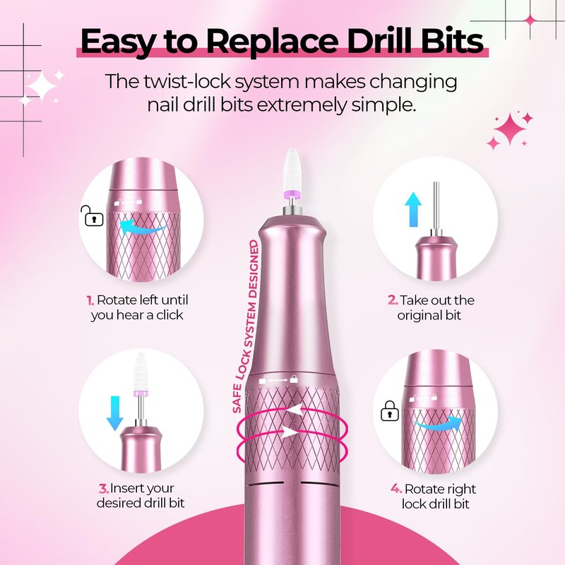 JOSGLOI 40000RPM Electric Nail File Drill Professional Kit, Drill Machine with LCD Display, Manicure Pedicure Polishing Acrylic Gel Nail Grinder for Salon, Home Use