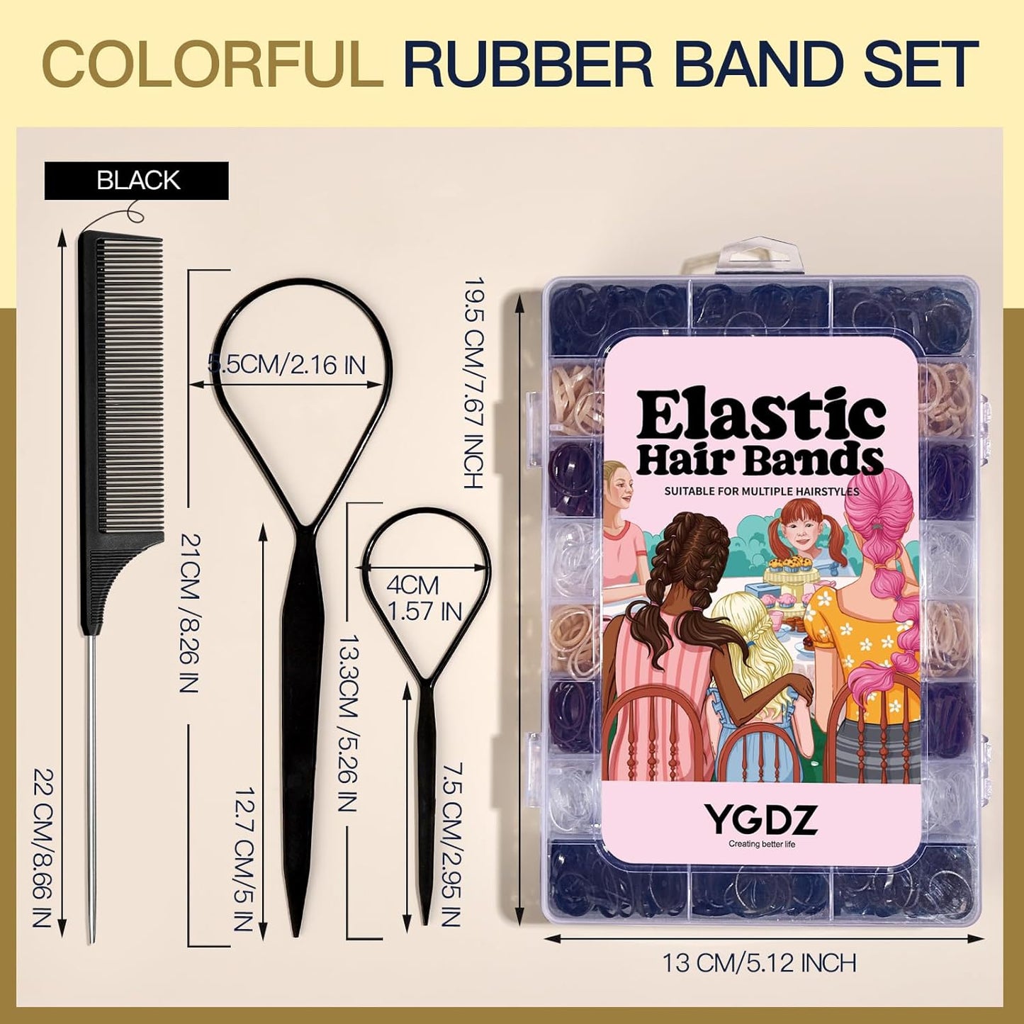 YGDZ Hair Ties, 1500pcs Mini Elastic Hair Bands with Organizer Box, Clear Hair Ties, Hair Accessories Set for Girls, Women, Neutral Colors