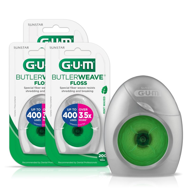 GUM ButlerWeave Woven Dental Floss, Shred-Resistant Waxed Floss for Teeth Cleaning & Plaque Removal, Mint Flavored, 1 Count (Pack of 3)