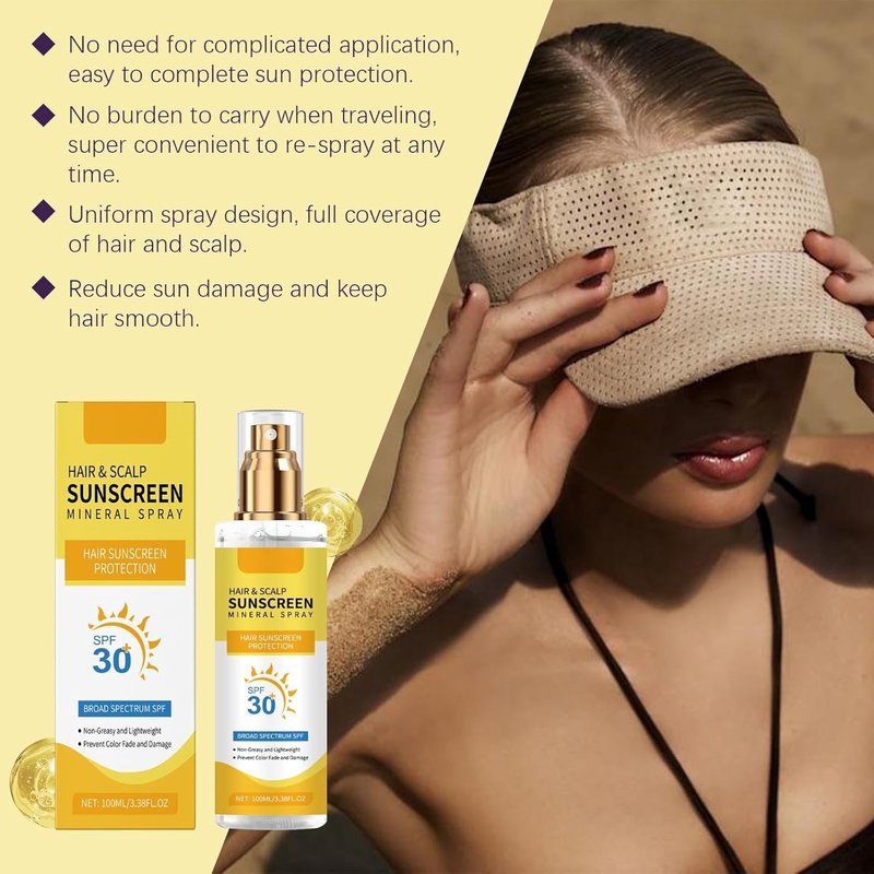 Hair & Scalp Sunscreen Spray SPF 30 - Color-Safe UV Protection for Dyed Hair | Weightless Coconut Enriched Shield (1)
