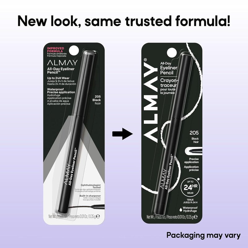 Almay All-Day Eyeliner Pencil - Smudge Proof & Waterproof Eye Makeup | Hypoallergenic, 205 Black, 0.01 oz