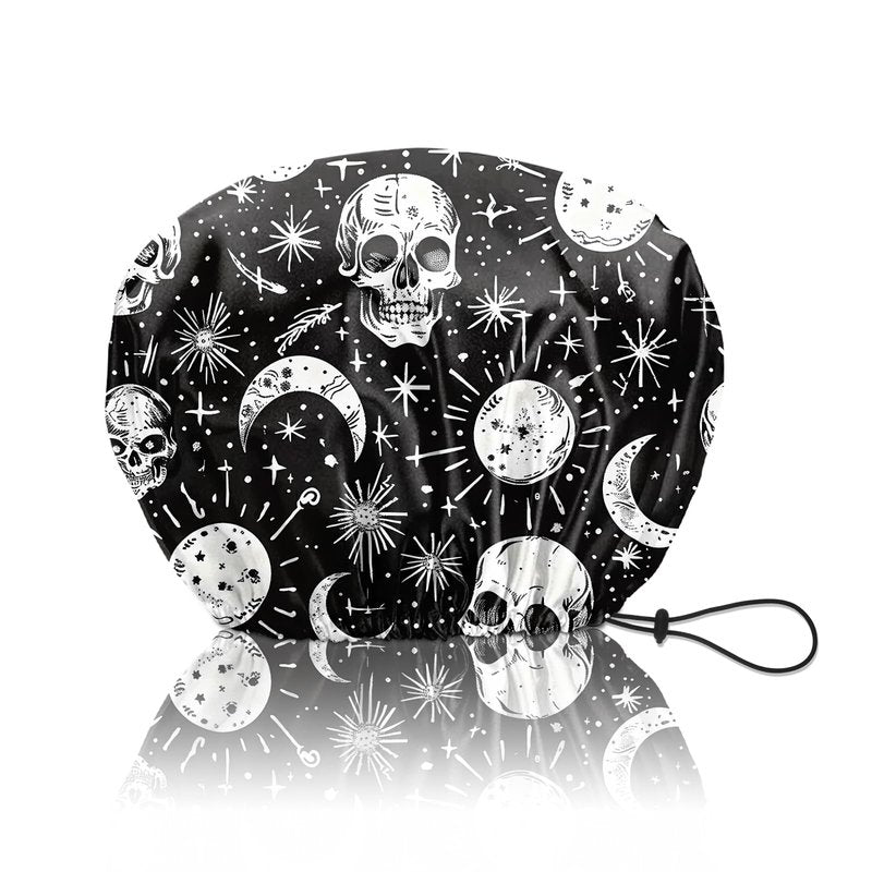 BHAHB Shower Cap Reusable Double Layer Adjustable Elastic Waterproof EVA Hair Bath Caps for Women Girls Cute Aesthetic-Skull