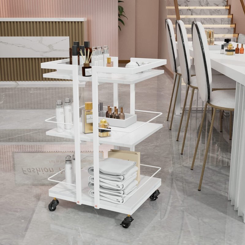 Esthetician Cart with Wheels Salon Rolling Trolley, Mobile Storage Organizer for Beauty Spa Cosmetology Massage, Tattoo Manicure Facial Tool Holder Station, White