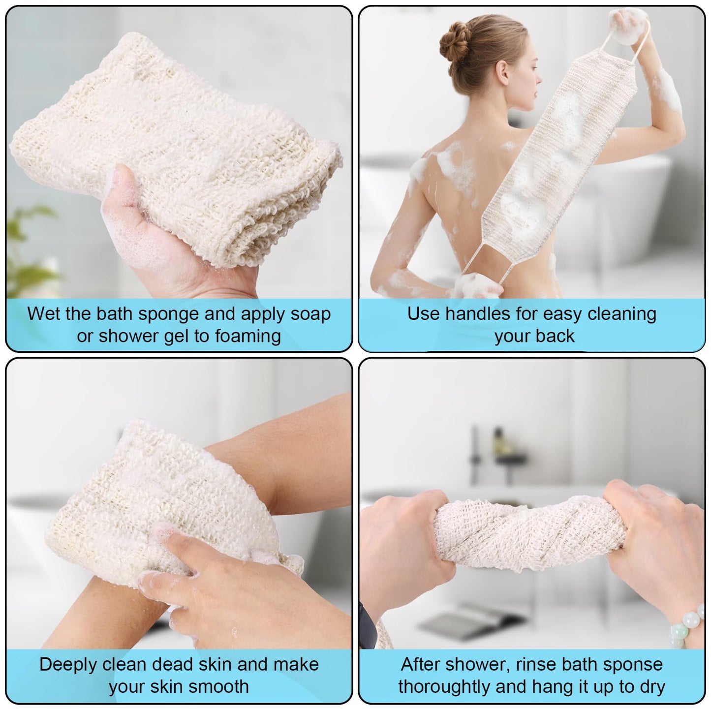 35.5" Long Exfoliating Washcloth Shower Loofah with Handle for Women, Natural Body Scrubber Back Cleaner for Shower, Double Layer Extra Rough Bath Scrubber for Body