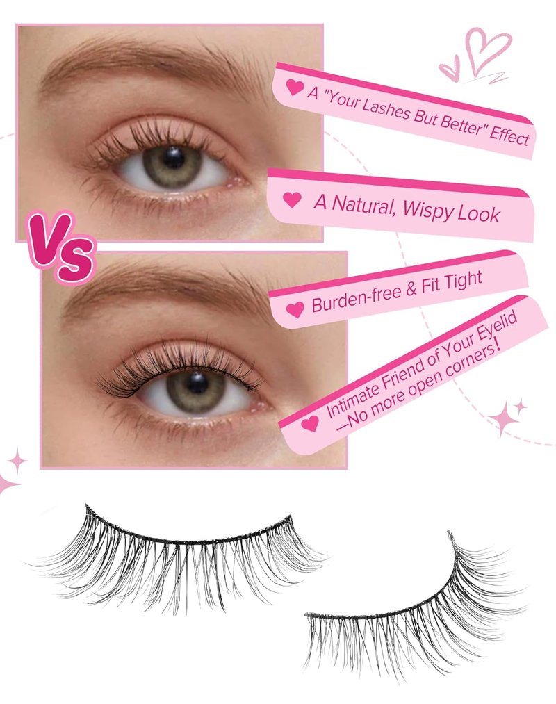 Natural Look Wispy False Eyelashes - C Curl Mink Lashes for Volume | 10mm Pack of Cute Lashes
