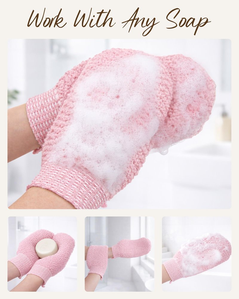Exfoliating Gloves 2 Pack, Wave Texture Exfoliating Mitt for Dead Skin Remover, Body Scrub Gloves for Bath Shower, Korean Exfoliating Mitt, Loofah Alternative Body Scrubber for Women & Men
