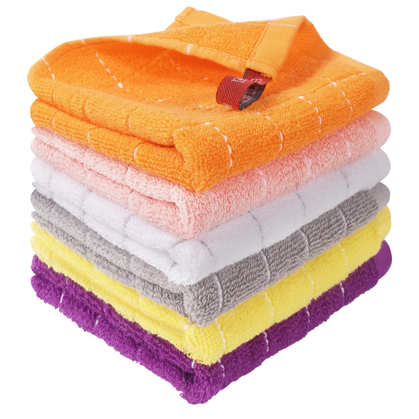 Wash Cloths 6 Pack 100% Cotton, Soft Absorbent Washcloths for Face & Body, Quick Dry Wash Cloths for Showering, Bathroom Towels, 6 Colors