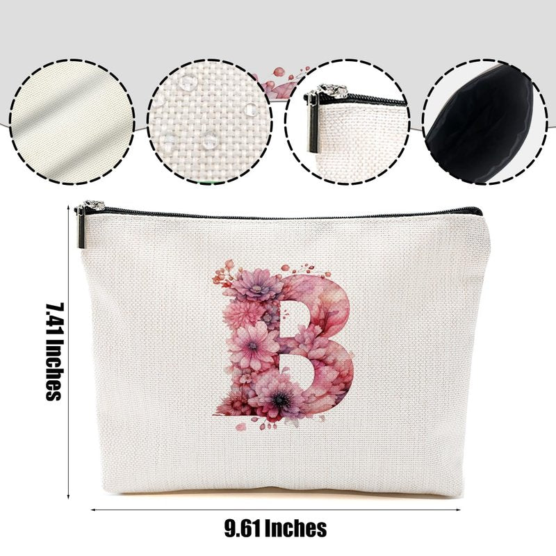 DHKG Initial Makeup Bag Personalized Cosmetic Bag Monogrammed Gifts for Women Girl Bride Teacher Travel Organizer Zipper Pouch Teacher Gifts Mothers Day Birthday Bridal Shower Gifts, Pink Letter B