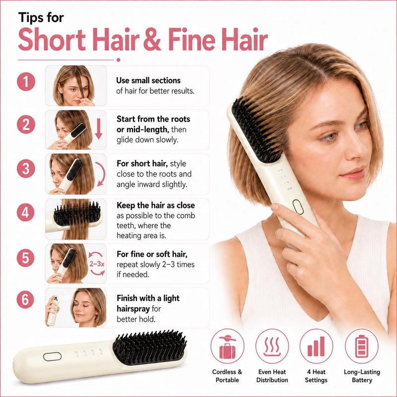 Go Brush Pro Cordless Hair Straightening Brush - 2026 Upgrade with 4 Temp Settings & MCH Ceramic Care | Beige