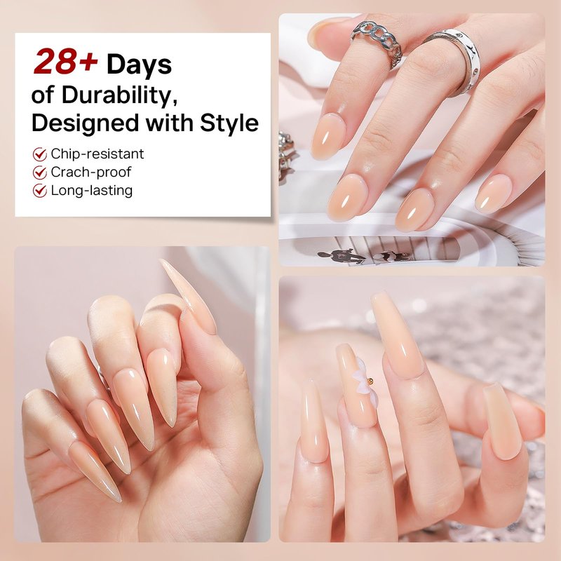 MIZHSE Builder Nail Gel, 8-in-1 Netural Nude Builder Nail Gel Strengthener Gel Thickening Extension Rhinestone Glue in a Bottle for DIY Salon LED & U V Lamp Needed 16mL