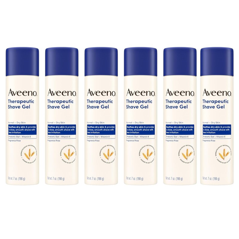 Aveeno Therapeutic Shave Gel with Oat and Vitamin E to Help Prevent Razor Bumps and Soothe Dry and Sensitive Skin, No Added Fragrances and Non-Comedogenic, 7 oz (Pack of 6)