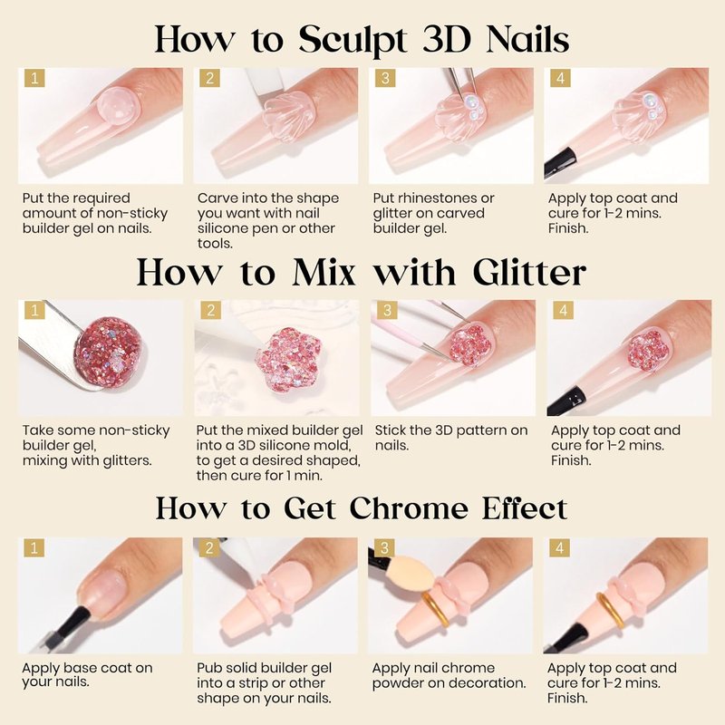MIZHSE Solid Builder Gel Clear 3D Nail Gel, Non-Stick Hand Sculpting Gels for 3D Nail Art Carving Building Modeling, Nail Extension, Soak Off UV/LED Nail Art Salon Home DIY