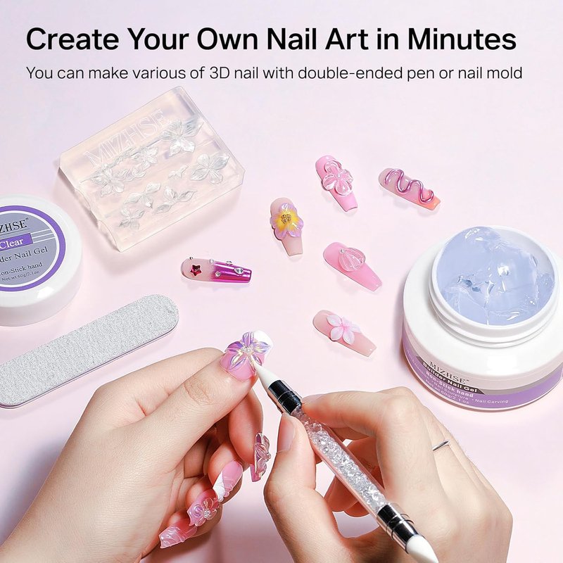 MIZHSE 3D Gel Nail Art Sculpting Gel - 60g Non-Sticky Clear Builder Gel for Nail Art Charms & Molding