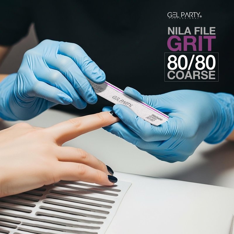 GELPARTY Professional Nail Files 80/80 Grit Square - 25 Pack Bulk Washable Emery Boards - Extra Coarse Grit for Removing Acrylics & Hard Gel Extensions (Salon Value Set)