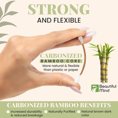 Natural Bamboo Cotton Swabs for Ears – 500 Pack – Qtips with Carbonized Bamboo for Durability – Eco-Friendly, Biodegradable & Vegan – 100% Cotton Ear Swabs Organic for Makeup (Drawer Box)