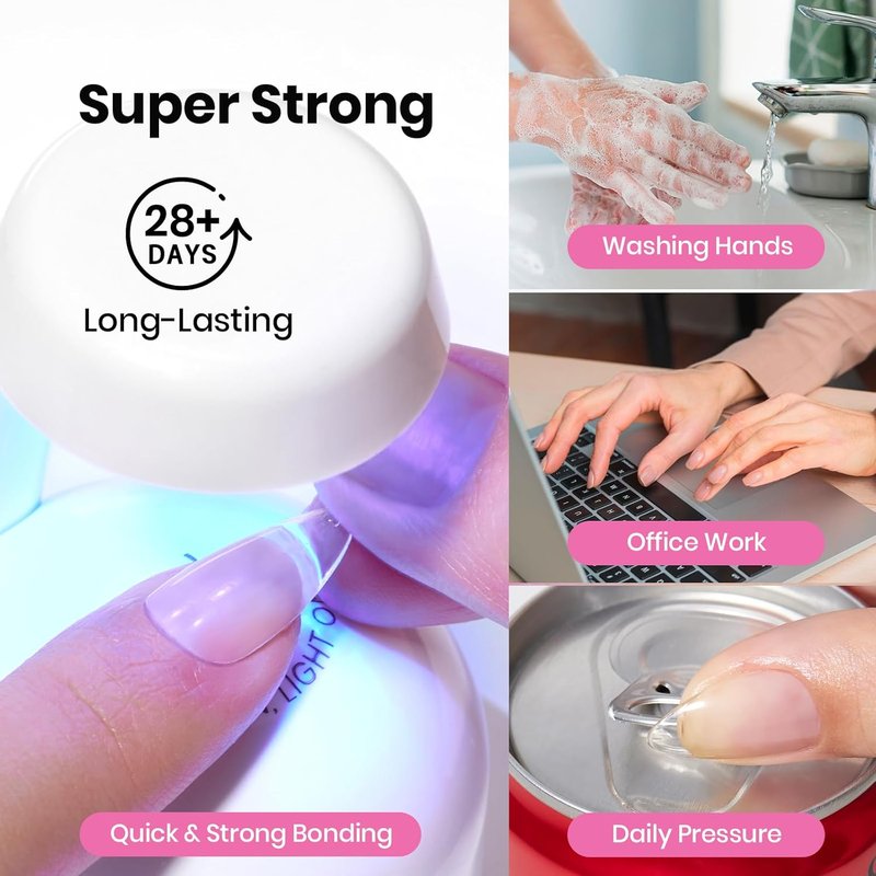 Beetles Gel Nail Kit - Almond Short 288pcs Nail Tips | HEMA-Free Glue, Top Coat & Base Gel Set for DIY Extensions