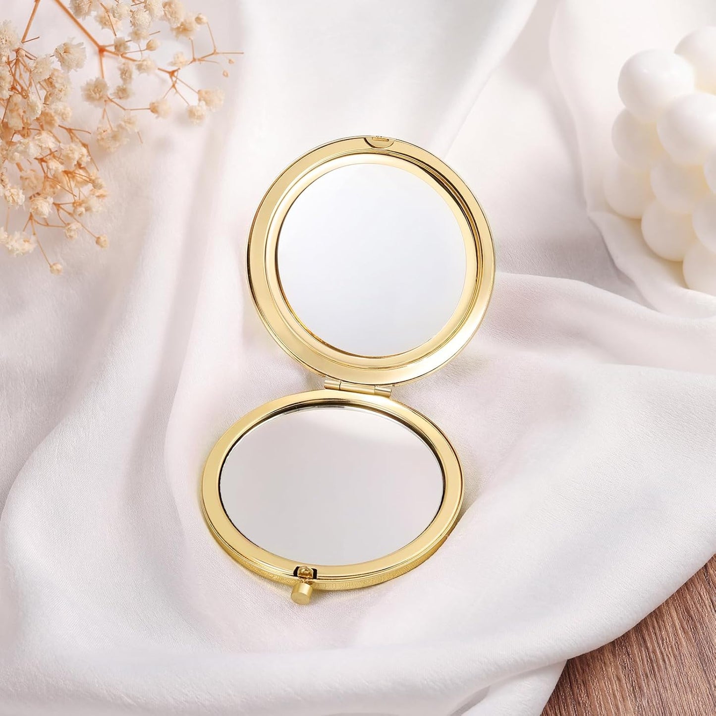 Skiennix Personalized Compact Mirror - Custom Birthflower Travel Makeup Mirror for Women | Gold