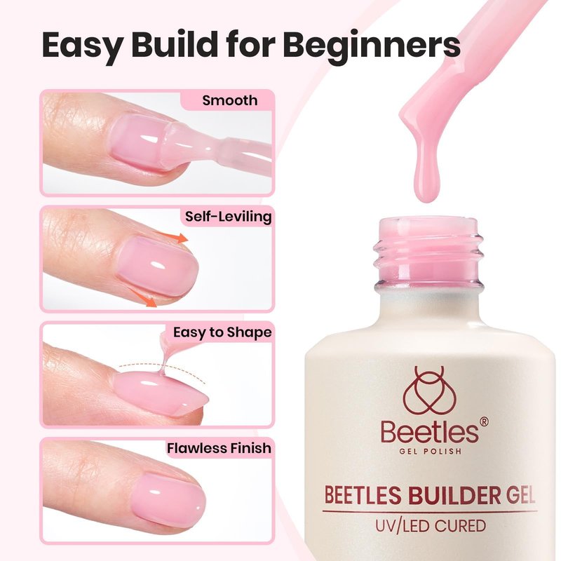 Beetles Builder Gel with Nail Art Brush,Blush Air-Clear & Pink Building Gel,8 in 1 for Nails Extension & Apex Strengthening, Thickening Weak Nails,DIY UV Nail at Home for Beginners