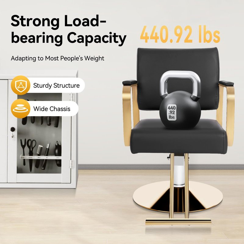 FUODIHEE Salon Chair, 360 Degree Swivel, Hydraulic Adjustable Hairdressing Chair, 440lbs Multi-Function Barber Chair w/Footrest &PU Cushion for Salon, Barber Shop and Beauty Salon (Gold+Black)