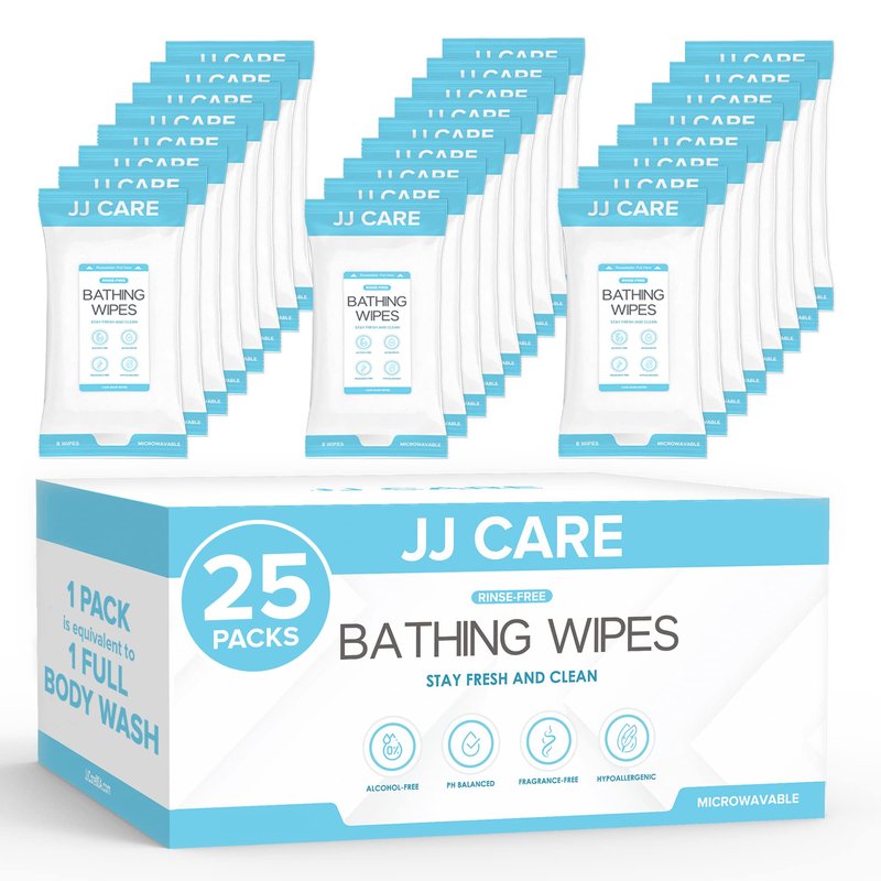 JJ CARE Shower Wipes For Adults No Rinse - Bulk Pack of 40 Body Wipes for Adults Bathing | 320 Count Disposable No Rinse Disposable Washcloths, Waterless Body Wash for Elderly