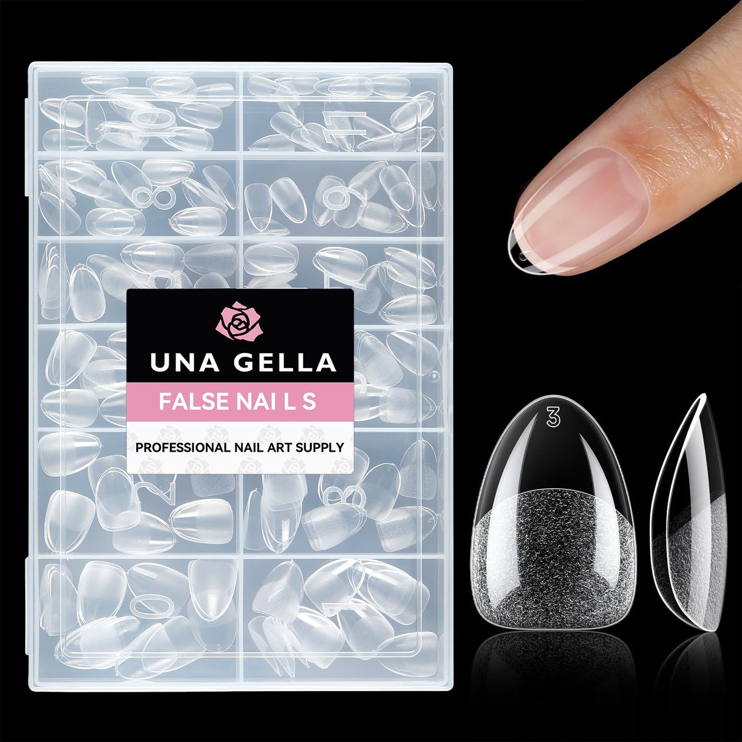 UNA GELLA Extra Short Almond Nail Tips - 216PCS Full Cover Soft Gelly Gel Clear Fake Nails | 12 Sizes for DIY Salon Use