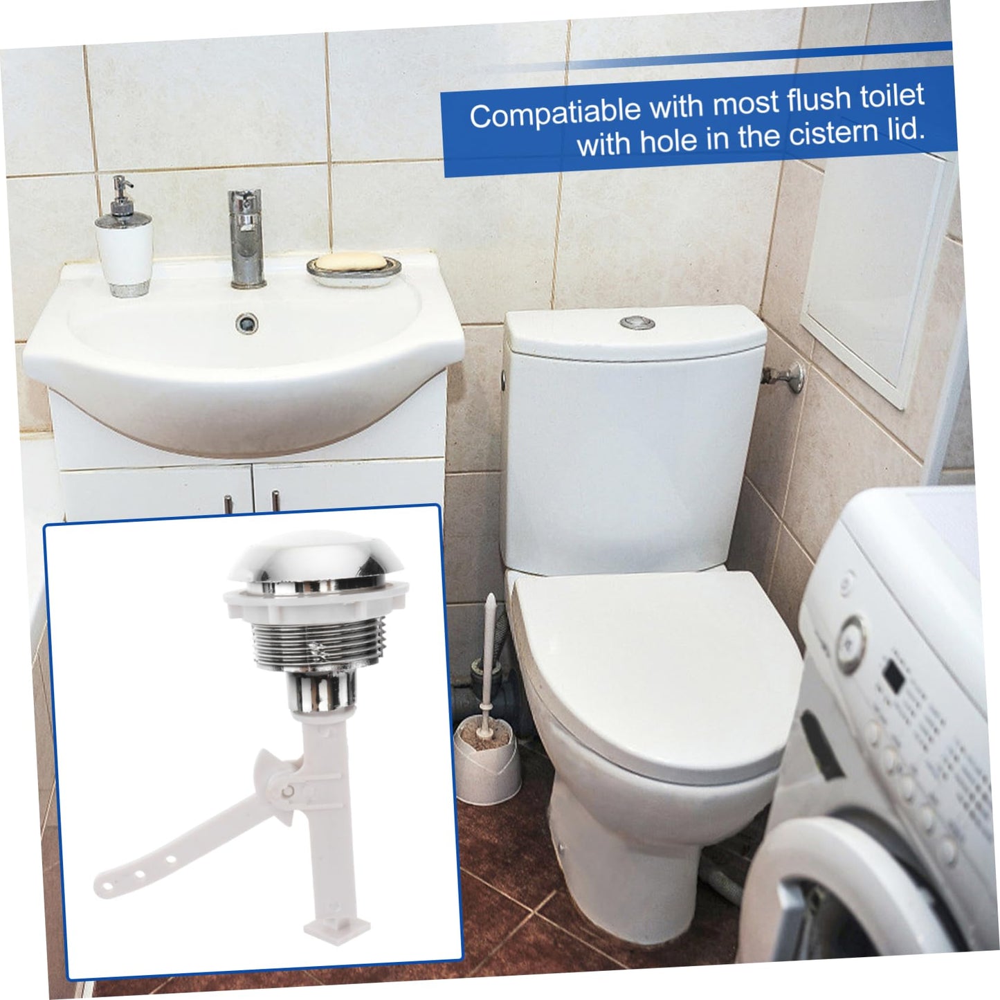 TOVINANNA Toilet Tank Flush Button 4.6"×1.88"×1.88" Black Plastic – Water-Resistant Rustproof Push Rod for Easy DIY Install – Single Flush Replacement for Standard Cistern Lid Hole Toilets in Home
