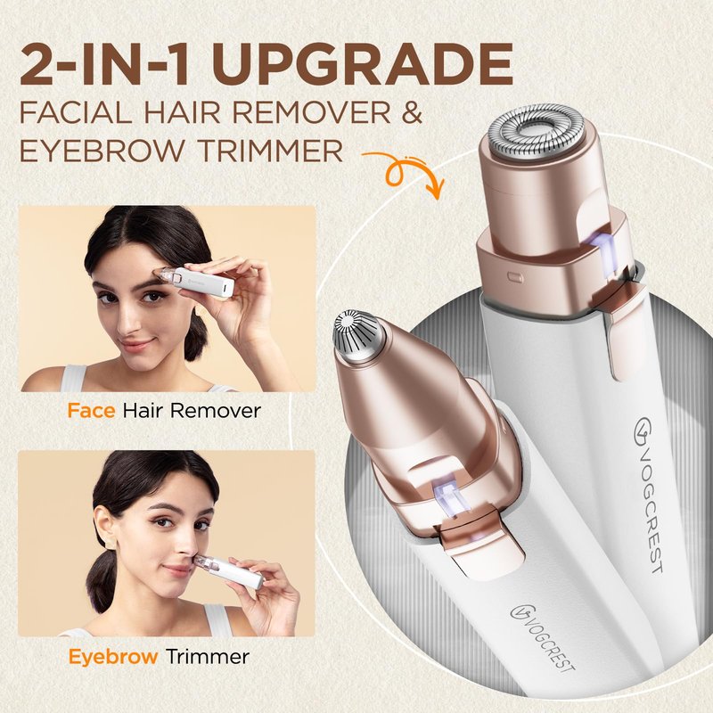 Rechargeable Facial Hair Remover for Women: 2 in 1 Electric Eyebrow and Facial Hair Remover - Suitable for Middle-aged Women’s Eyebrow, Chin, and Cheek Trimming - with Built-in LED Light (White)