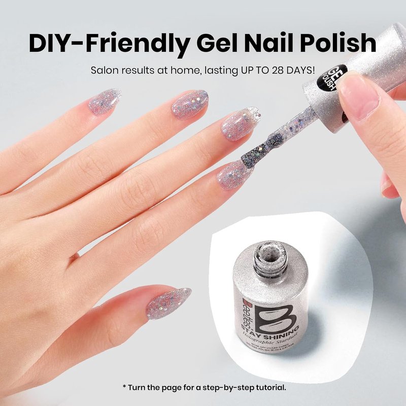 Beetles Glitter Gel Nail Polish - Holographic Stardust Diamond-Shine 15ml | Long-Lasting Silver Nail Art for Home Salon