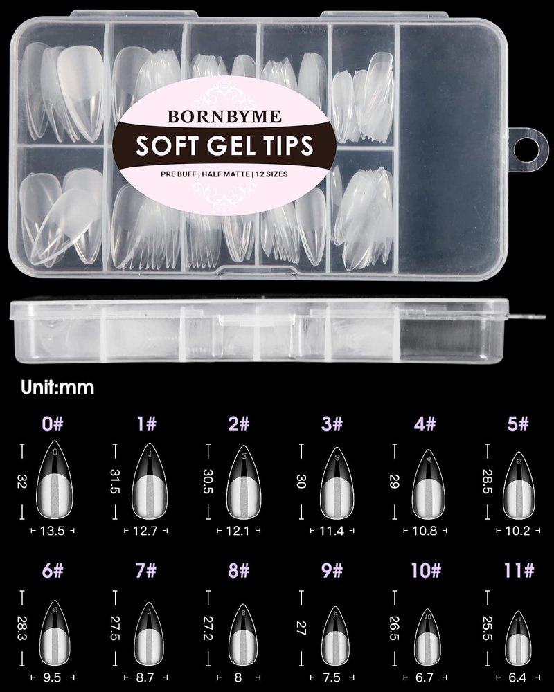 BORNBYME Soft Gel Nail Tips - Medium Stiletto, 120PCS Full Cover Half Matte Extensions