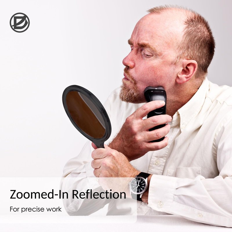 D Double Sided Mirror - Handheld Mirror with Handle - Makeup Mirror 1X/ 2X Magnifying Mirror Rounded Shape Hand Mirror - Black