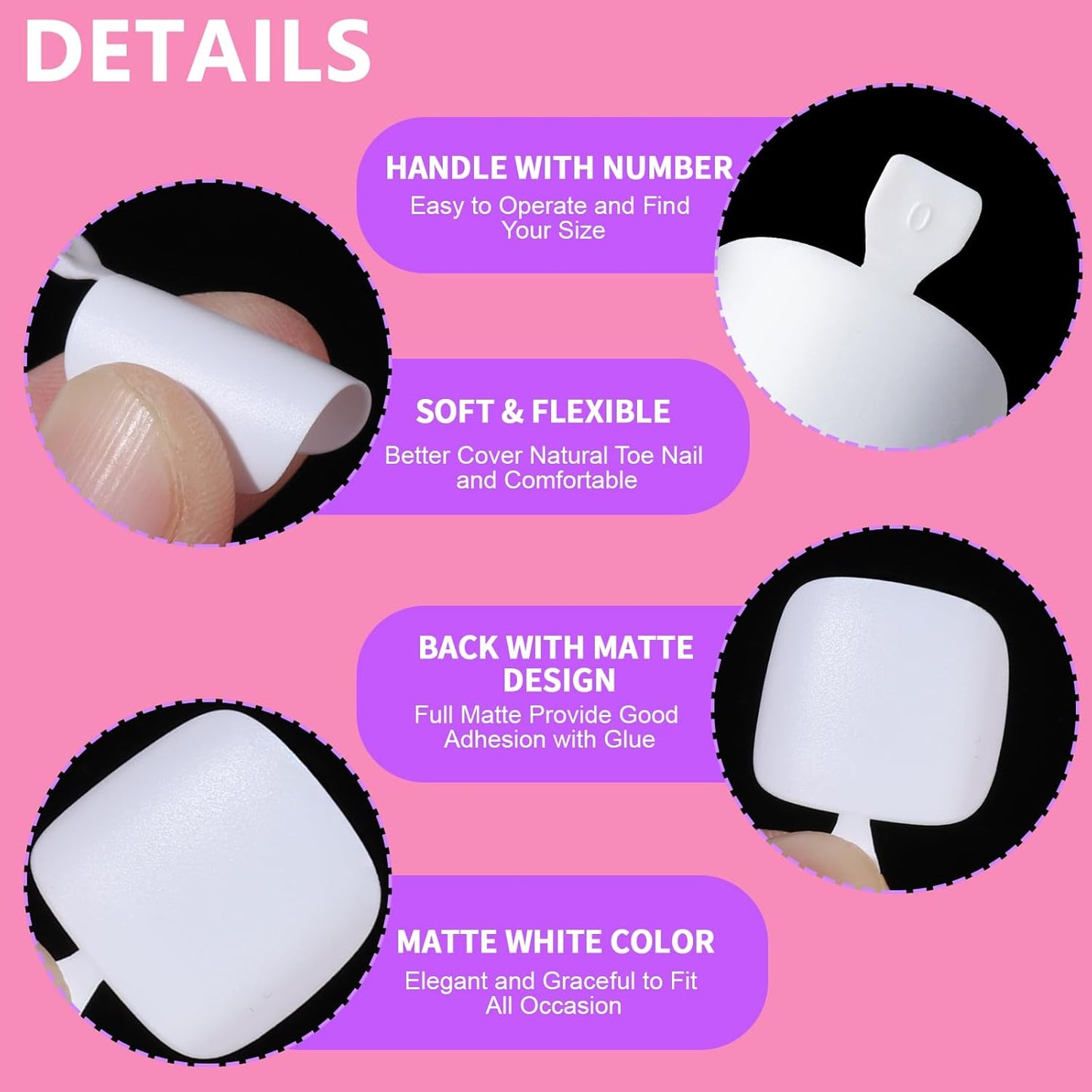Teenitor White Press-On Toenails - 240 Pcs in 15 Sizes with Nail Glue | Square Fake Toenail Tips