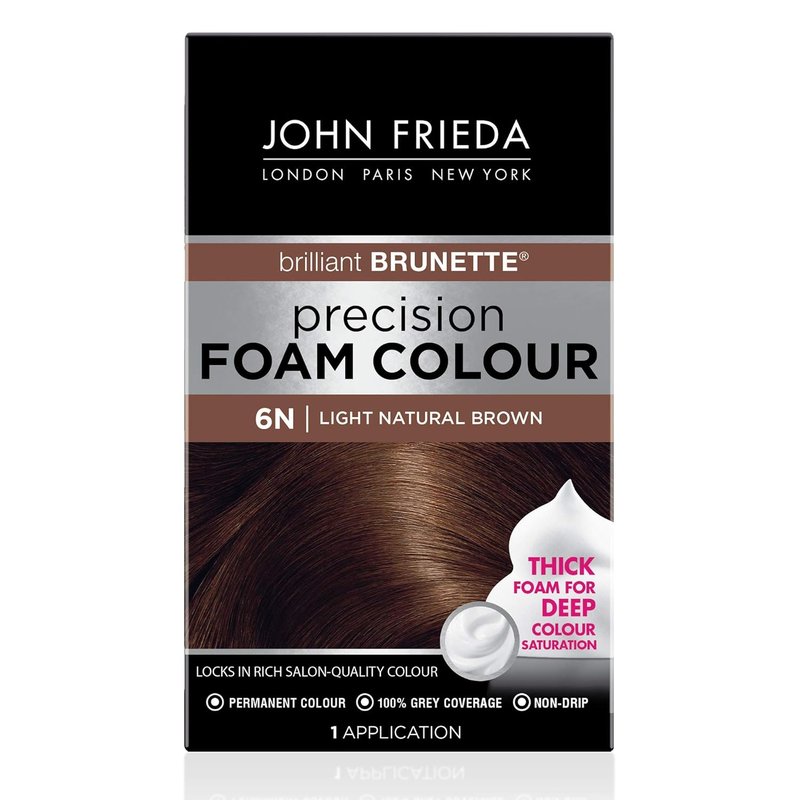 John Frieda Precision Foam Colour - Light Natural Brown 6N Hair Dye Kit | Full-Coverage, Anti-Fade Gray Coverage
