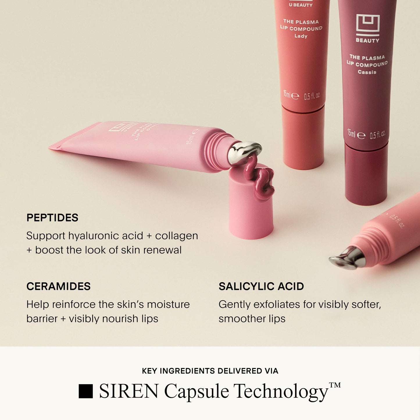 U Beauty The PLASMA Tinted Lip Compound - Anti-Aging & Anti-Wrinkle Lip Gloss, Hyaluronic Acid, Shea Butter & Peptides for Hydration & Plumping, Rose - 15 mL