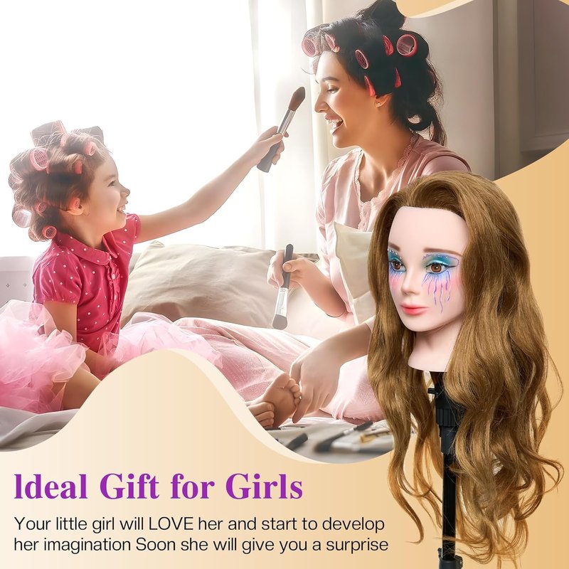 Skiennix 28" Mannequin Head - 80% Real Human Hair for Makeup Practice & Cosmetology Training