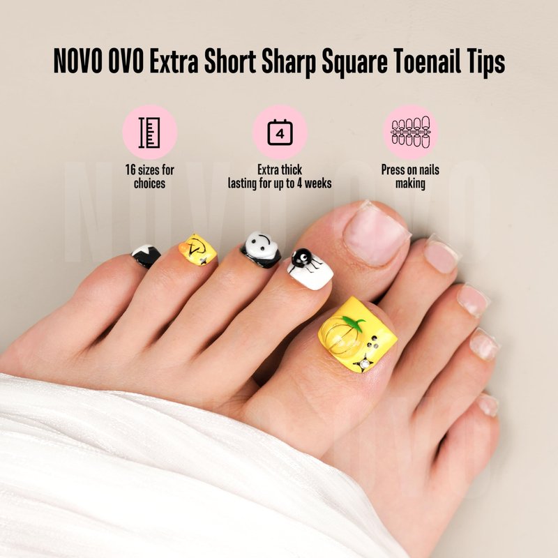 NOVO OVO XS XXS Toe Nail Tips Press on Full cover, Soft Gel False Toenail Extension Kit, Pre-etched Clear Matte Fake Nails for Salon DIY Acrylic Pedicure