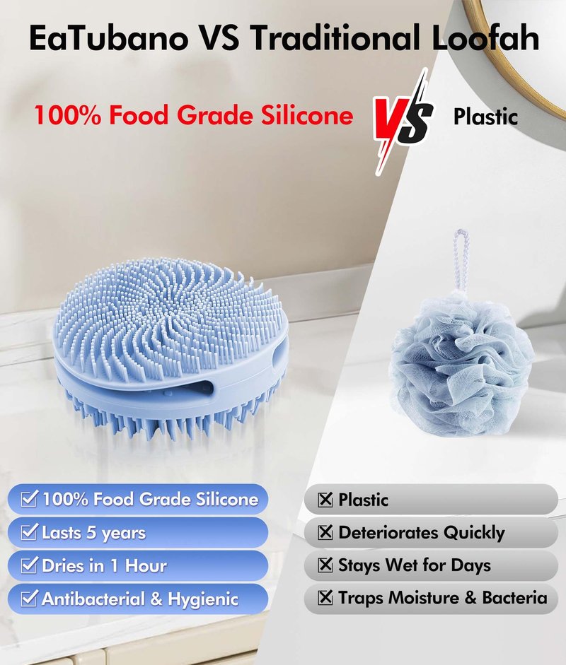 EaTubano Silicone Body Scrubber - 2 Pack Dual-Sided Exfoliating & Massage Scrubber for Women & Men, Rich Foaming Gentle Back Scrubber for All Skin Types (Green+Blue)