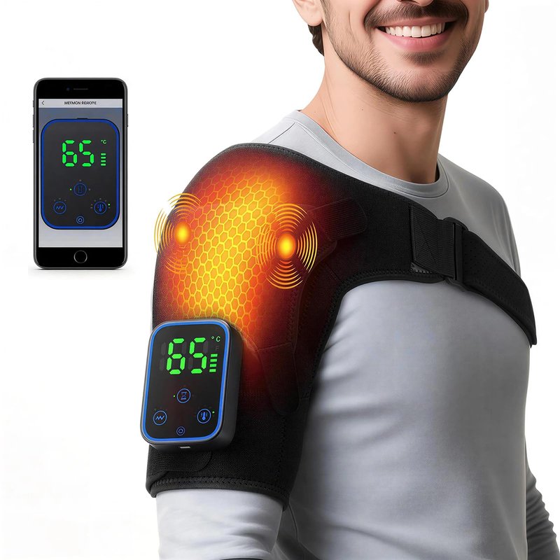 CBDYWVR Triple Method Shoulder Massager, 7 Temperature Levels & 3 Vibration Intensities, APP & Touch Control, 5000mAh Battery Long-Lasting Use, Adjustable Wrap for Shoulder Pain Relief (Black Upgrade)