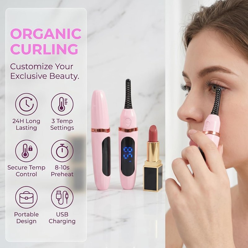 Heated Eyelash Curler - Fast Heating 10s | 3 Temp Settings, USB-C Rechargeable, Anti-Burn Travel Tool