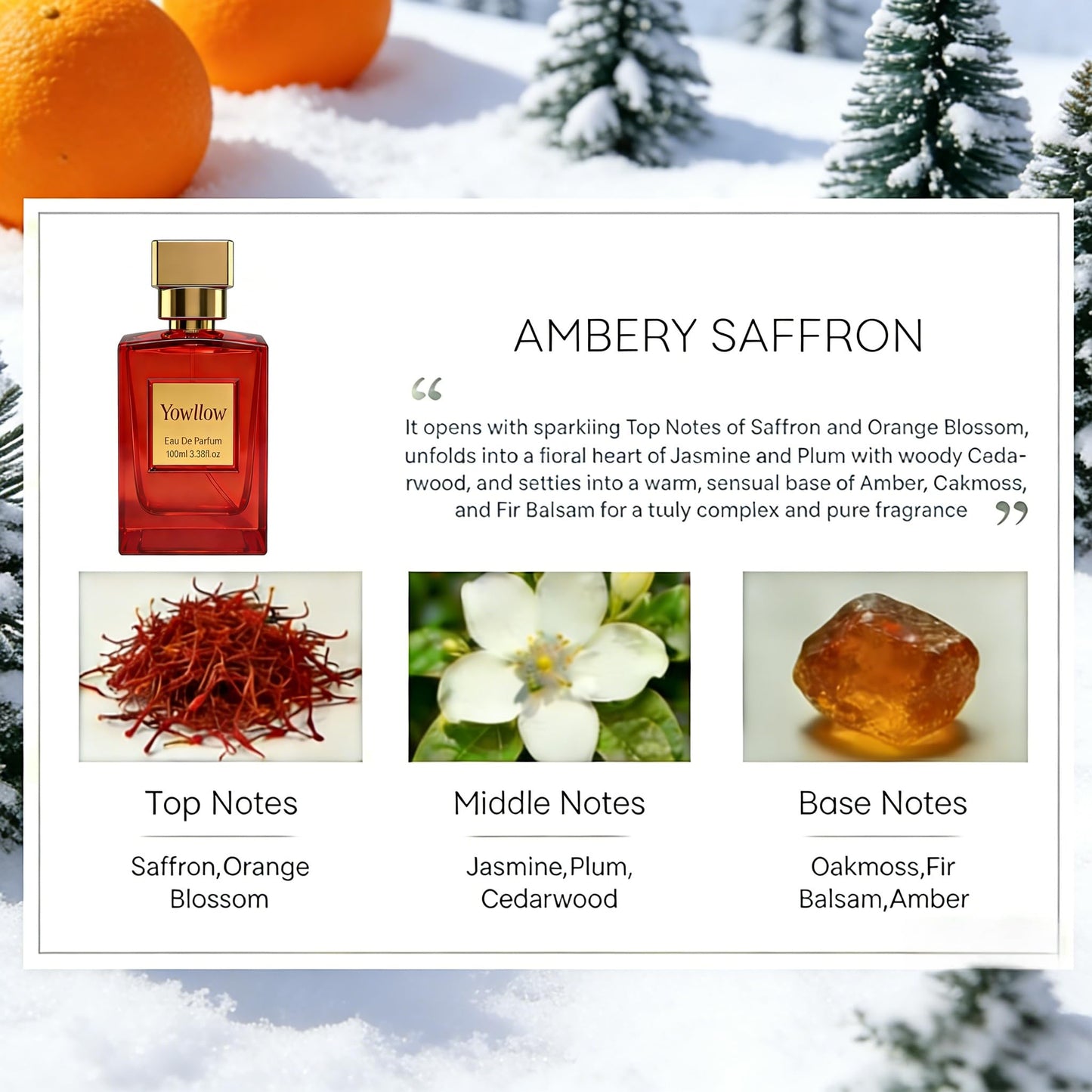 Yowllow Ambery Saffron Eau de Parfum Inspired by B.accarat R.ouge 540 Long Lasting Essential Womens Fragrance Spray Vegan & Cruelty-Free 3.4 Fl Oz/100ML