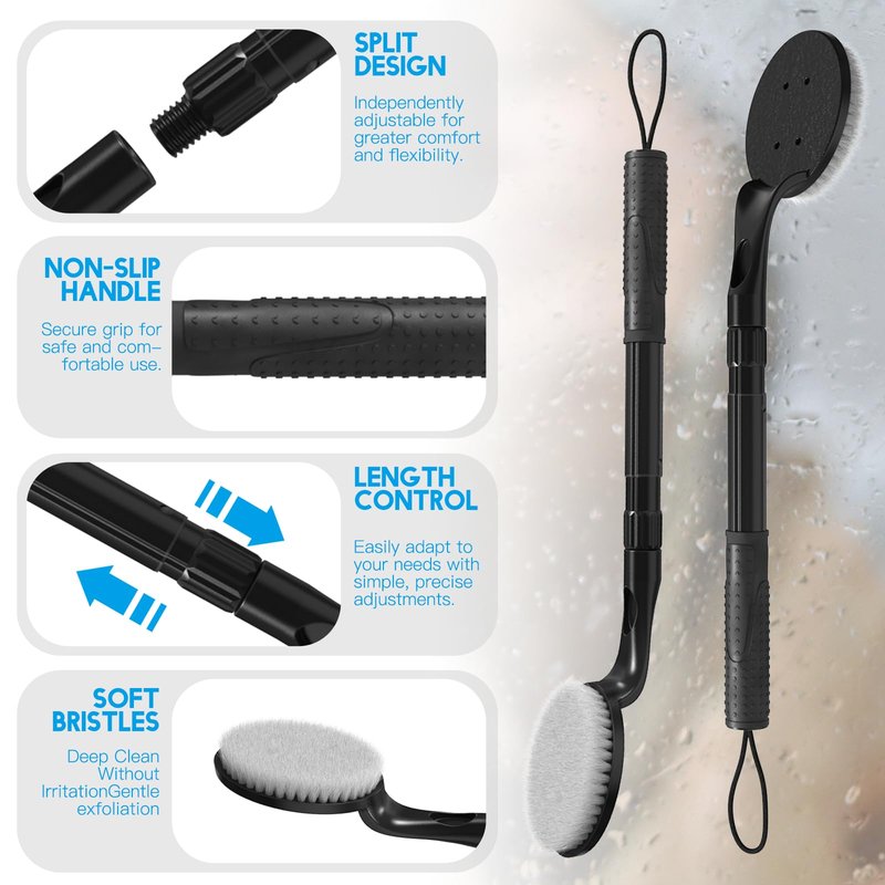 Gobiteli Back Scrubber for Shower,25" Long Handle Shower Brush for Body Exfoliator and Deep Clean,Back Washer for Shower for Men,Women and Elderly